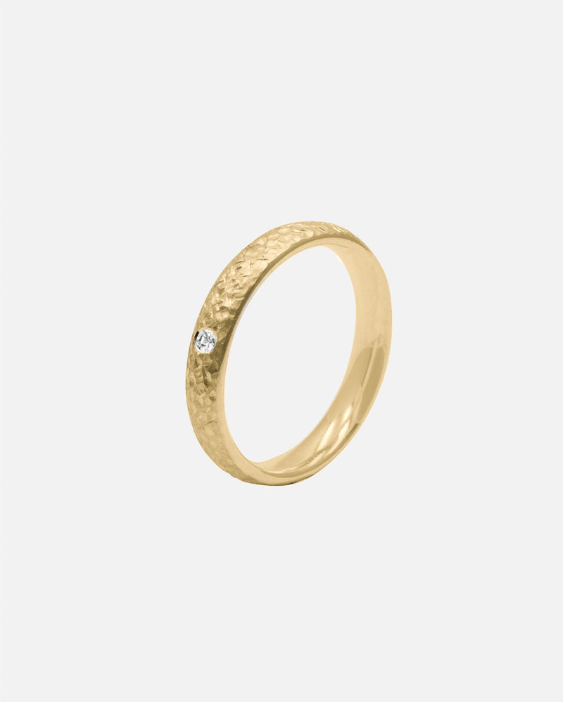 Liliflo - Ring und Ehering - Frau Dune gehämmert 3,5 mm aus recyceltem 18 Karat Gelbgold und 3 Diamanten