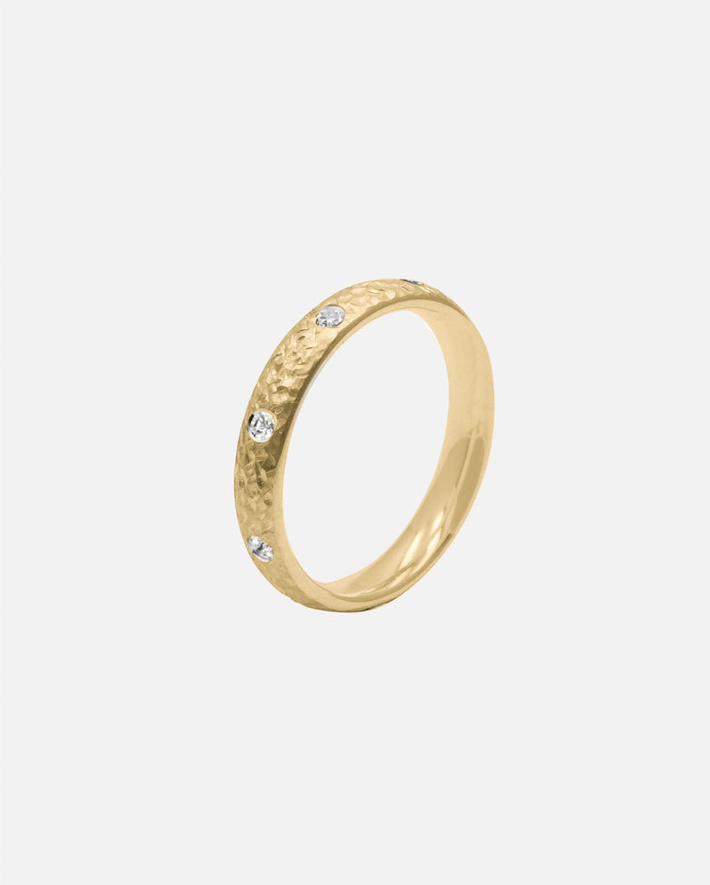 Liliflo - Ring und Ehering - Frau Dune gehämmert 3,5 mm aus recyceltem 18 Karat Gelbgold mit 8 Diamanten