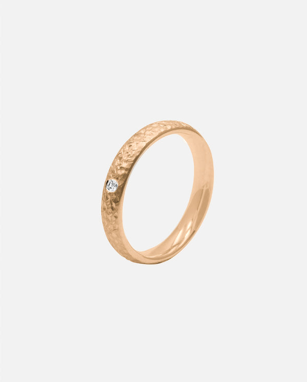 Liliflo - Ring und Ehering - Frau Dune gehämmert 3,5 mm aus recyceltem Roségold 18 Karat und 3 Diamanten
