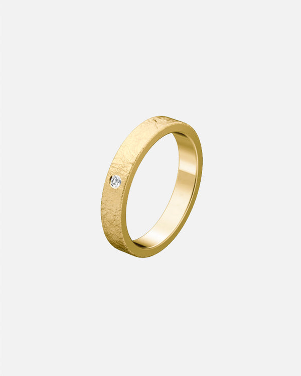 Liliflo - Ring und Ehering - Frau Zephyr gehämmert 3,5 mm aus recyceltem 18 Karat Gelbgold mit 3 Diamanten