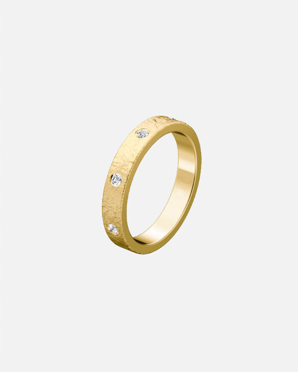Liliflo - Ring und Ehering - Frau Zephyr gehämmert 3,5 mm aus 18 Karat recyceltem Gelbgold mit 8 Diamanten