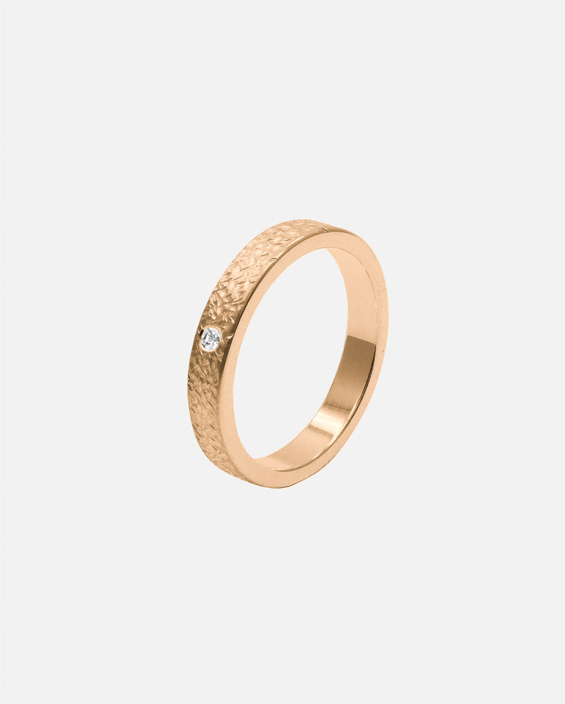 Liliflo - Ring und Ehering - Frau Zephyr gehämmert 3,5 mm aus recyceltem Roségold 18 Karat und 3 Diamanten