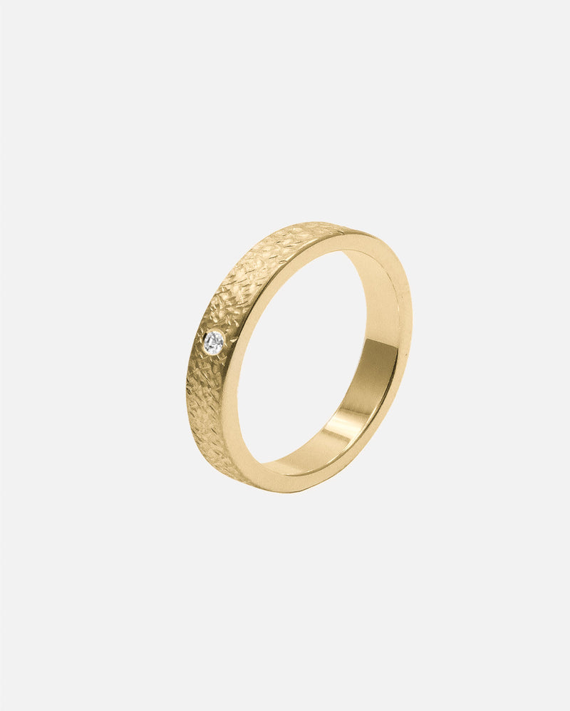Liliflo - Ring und Ehering - Frau Zephyr gehämmert 4,5 mm aus recyceltem 18 Karat Gelbgold mit 3 Diamanten