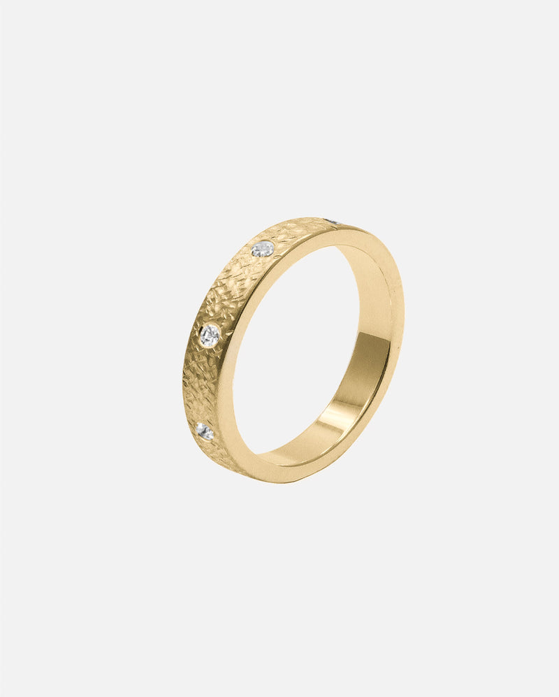 Liliflo - Ring und Ehering - Frau Zephyr gehämmert 4,5 mm aus recyceltem 18 Karat Gelbgold mit 8 Diamanten