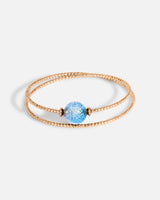 Liliflo_bijoux modulables swiss made_bracelet Milonga en double tour_couleur rose avec un Murano Zenith de couleur bleu aqua avec feuille d’argent