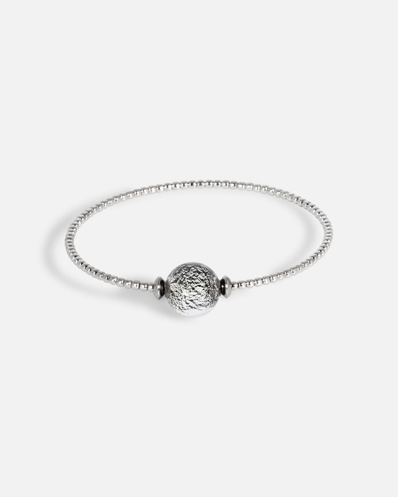 Liliflo_bijoux modulables swiss made_bracelet Milonga en simple tour_couleur naturel avec un Murano Galaxie de couleur gris noir