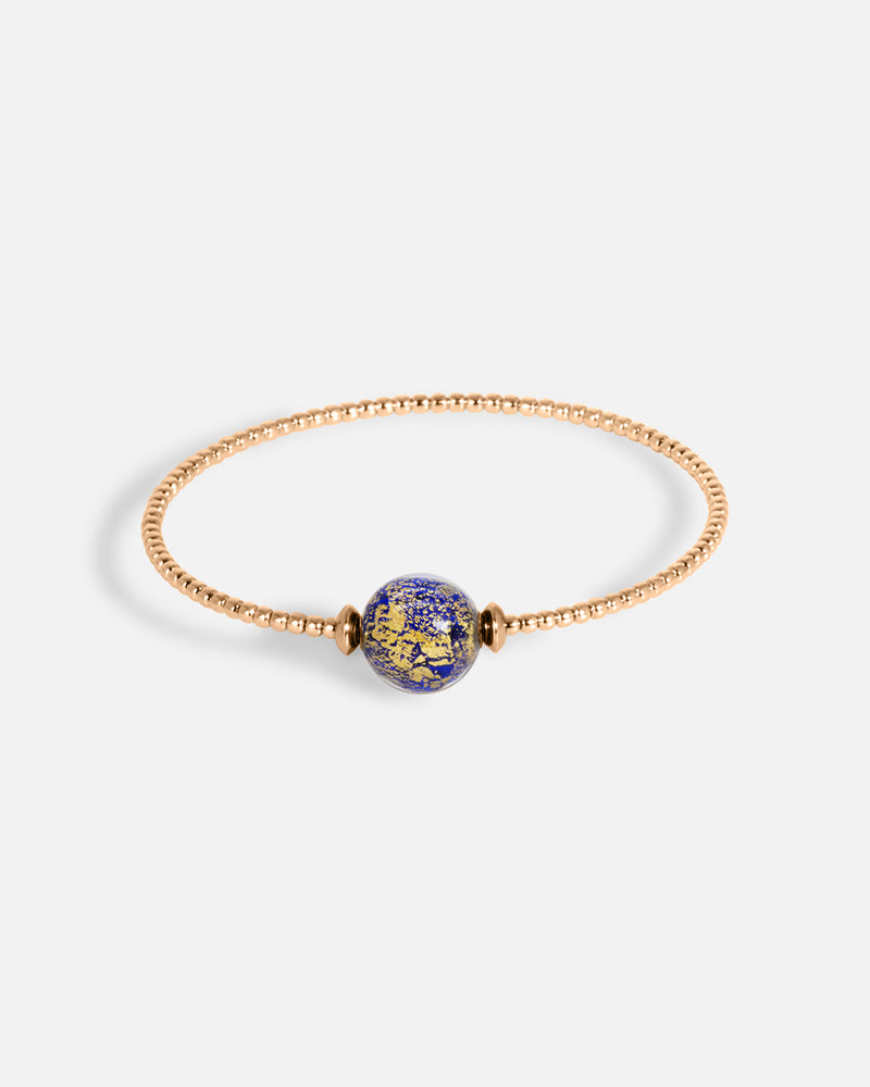 Liliflo_bijoux modulables swiss made_bracelet Milonga en simple tour_couleur rose avec un Murano Aube  de couleur bleu nuit avec feuille d’or