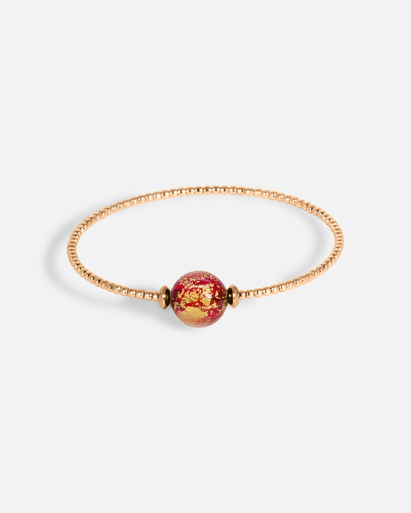 Liliflo_bijoux modulables swiss made_bracelet Milonga en simple tour_couleur rose avec un Murano Crépuscule de couleur rouge avec feuille d’or