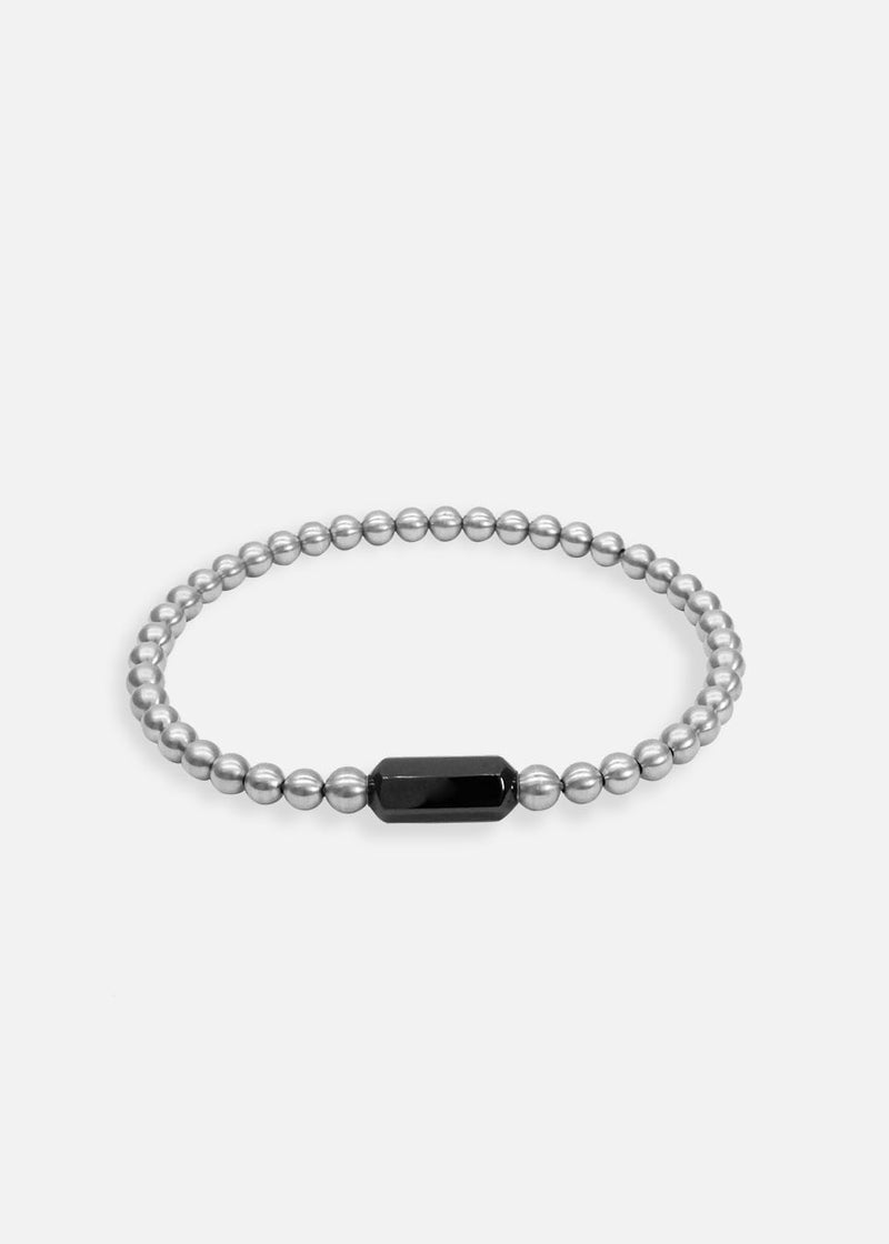 Liliflo, marque de bijoux interchangeable Suisse : Bracelet Beads simple tour brossé et Lien Poésie à graver de couleur noir