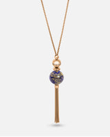 Liliflo_bijoux modulables swiss made_Sautoir_collier réglable_couleur rose avec un Murano Aube  de couleur bleu nuit avec feuille d’or