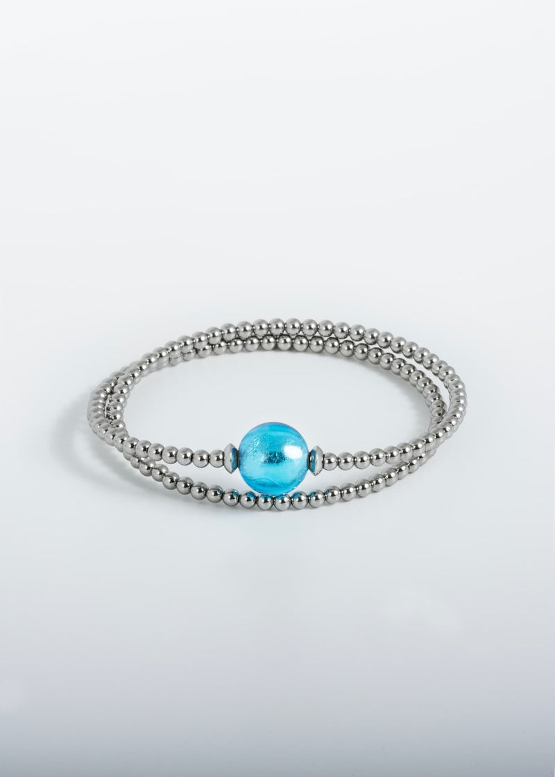 Liliflo, marque de bijoux interchangeable Suisse : Bracelet Tango double tour en couleur naturel - Verre de Murano Aqua