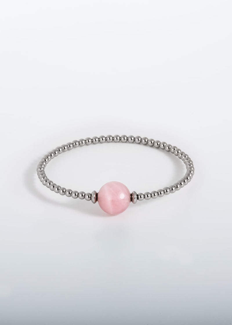 Liliflo, marque de bijoux interchangeable Suisse : Bracelet Tango simple tour en couleur naturel - Pierre semi-précieuse quartz rose