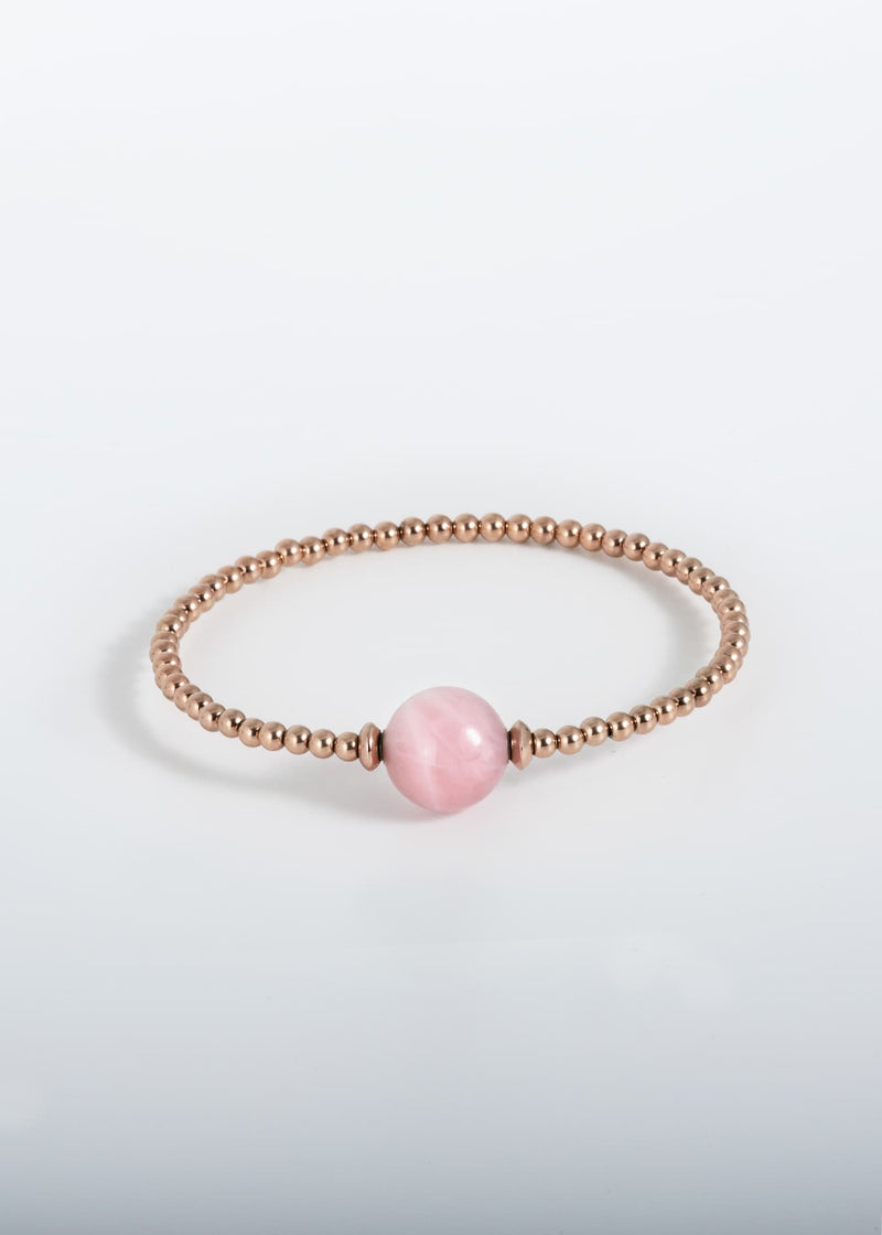 Liliflo, marque de bijoux interchangeable Suisse : Bracelet Tango simple tour en couleur or rose - Pierre semi-précieuse quartz rose
