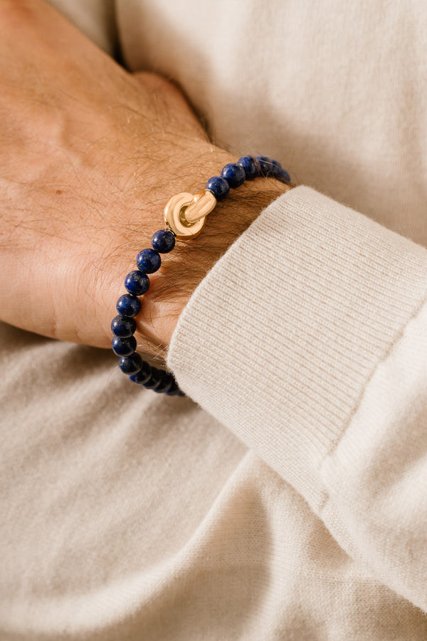 Liliflo - bijoux modulables Swiss made - bracelet lapis lazuli  - Lien Eternité en or jaune 18 cts