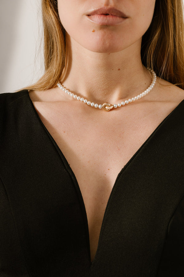 Liliflo - bijoux modulables Swiss made - collier perles de culture et Lien Eternité or rose recyclé 18 carats