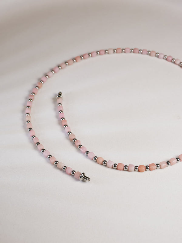 Liliflo - Modularer Schmuck Swiss made - Kollektion Constellation  - Collier Stahl Pink Opal