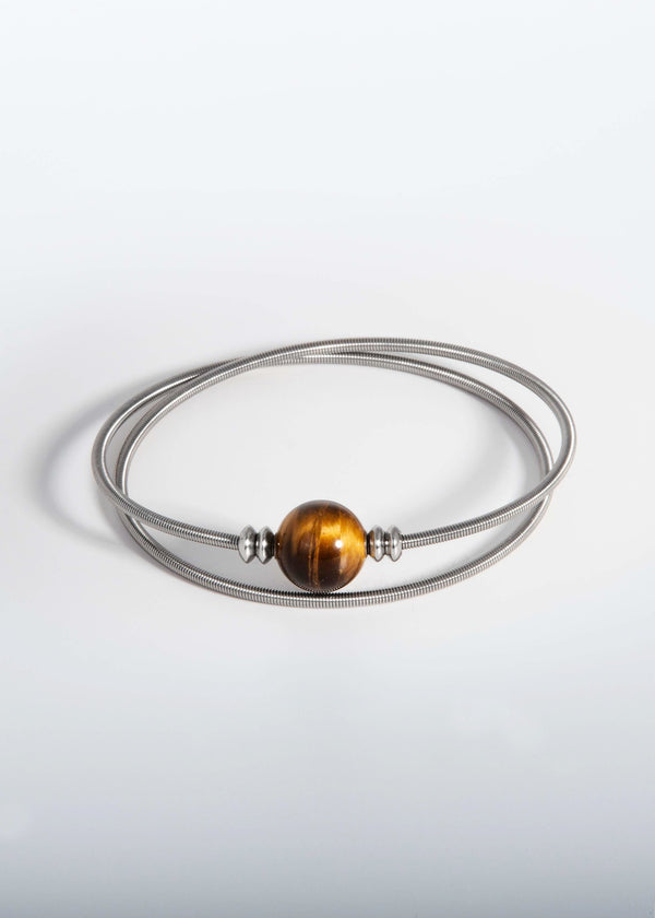 Liliflo, marque de bijoux interchangeable Suisse : Bracelet Twist double en couleur naturel - Pierre semi-précieuse oeil de tigre