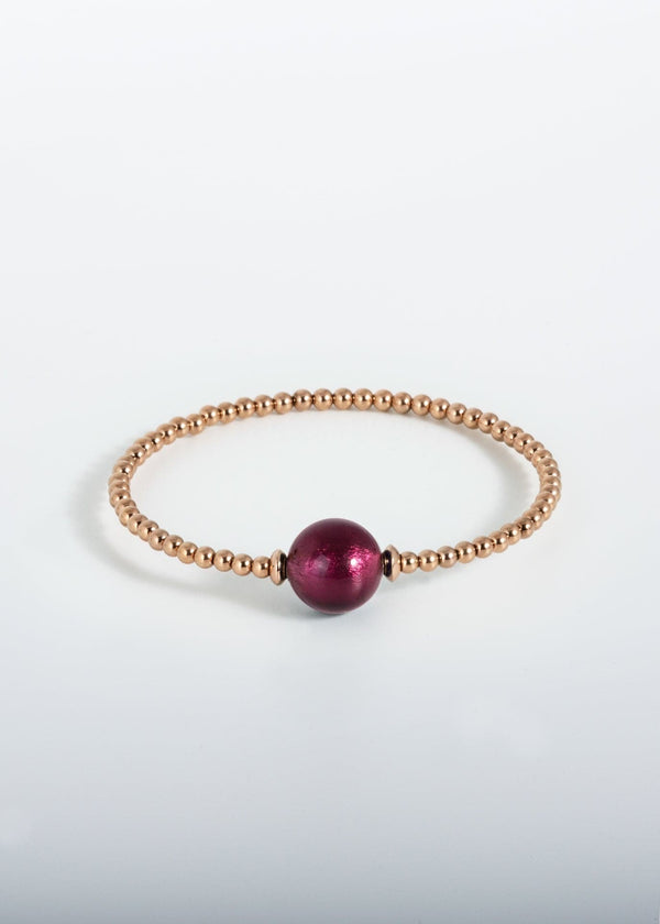 Liliflo, marque de bijoux interchangeable Suisse : Bracelet Tango en couleur or rose - Verre de Murano Pourpre