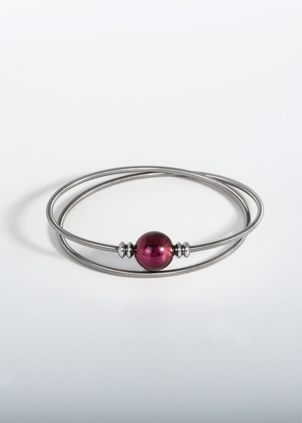 Liliflo, marque de bijoux interchangeable Suisse : Bracelet Twist double en couleur naturel - verre de murano pourpre