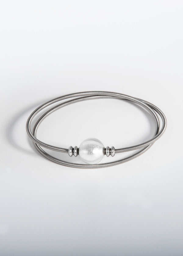 Liliflo, marque de bijoux interchangeable Suisse : Bracelet Twist double en couleur naturel - verre de murano cristal