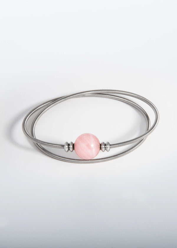 Liliflo, marque de bijoux interchangeable Suisse : Bracelet Twist double en couleur naturel - Pierre semi-précieuse quartz rose