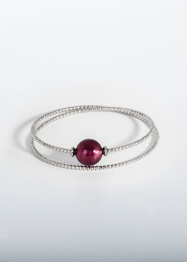 Liliflo, marque de bijoux Suisse : Bracelet Milonga - Naturel - Verre de Murano - Pourpre