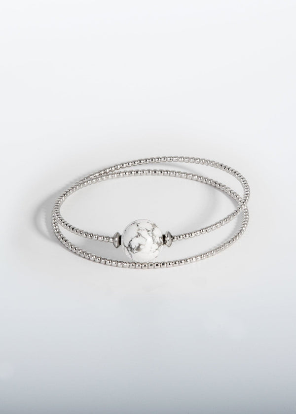 Liliflo, marque de bijoux Suisse : Bracelet Milonga Double - Naturel - Pierre semi-précieuse - Howlite