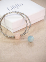Coffret bracelet modulable Tango Double de couleur naturel avec des pierres semi-précieuses Quartz rose et Aigue-marine