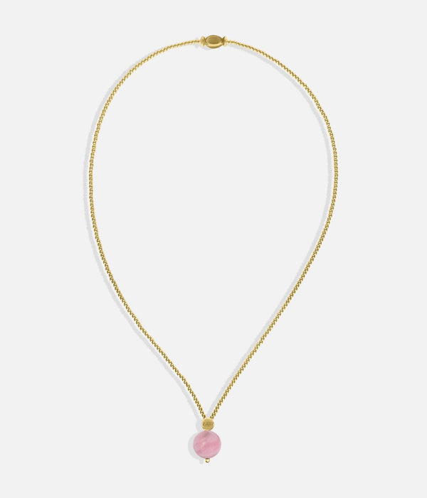 Liliflo_Swiss made Interchangeable Jewellery_Milonga-Halskette in Gelbgoldfarbe_Schmuckstein_Quartz rosa