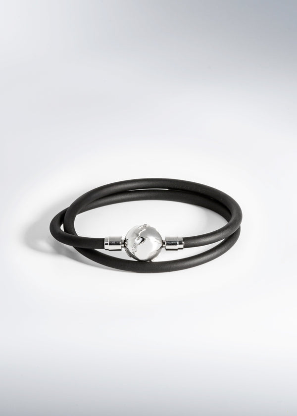 Fyve - Schweizer Schmuckmarke - Herrenarmband - Black Loop Doppelarmband mit dem Zierverschluss Globus 